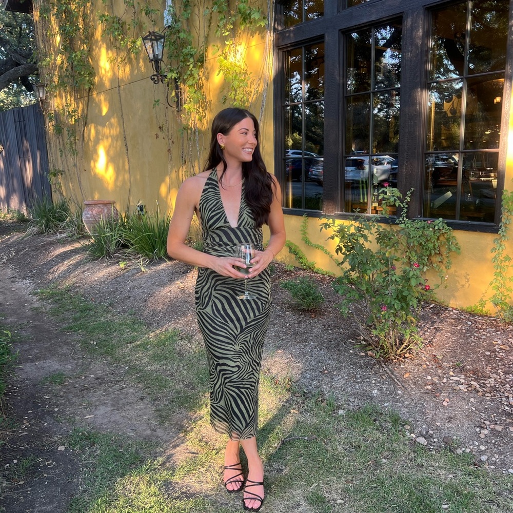 Zara Green Zebra Print Midi Dress